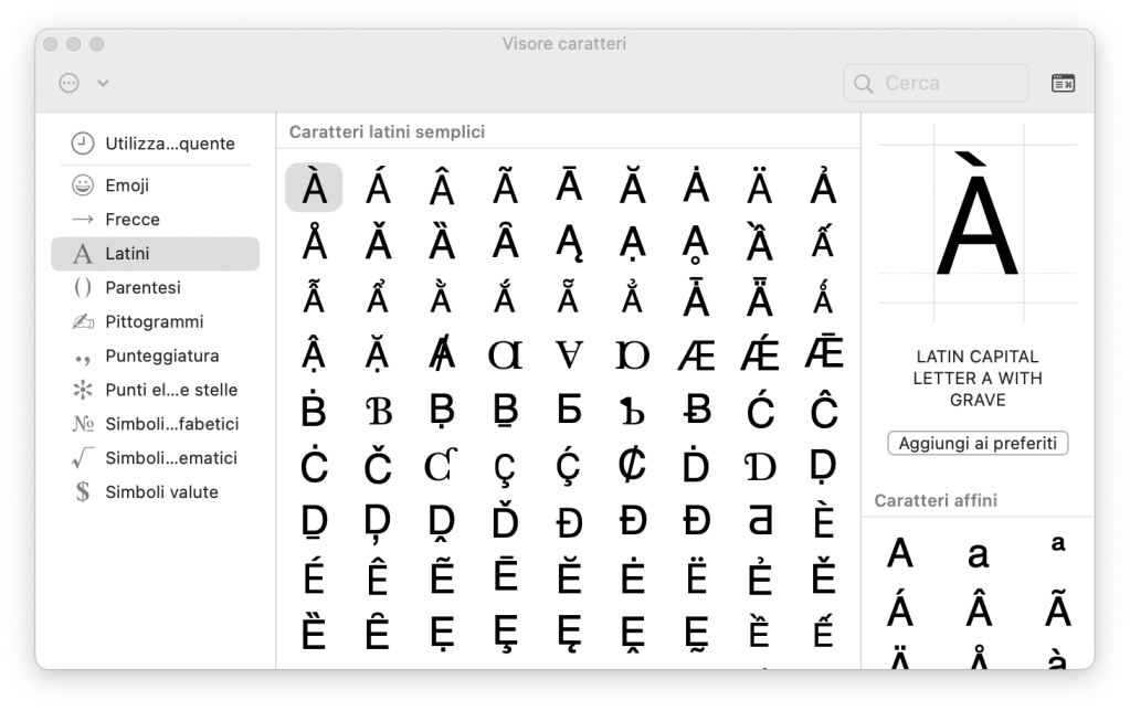 caratteri speciali visore caratteri macos, emanuele secco scrittore copywriter